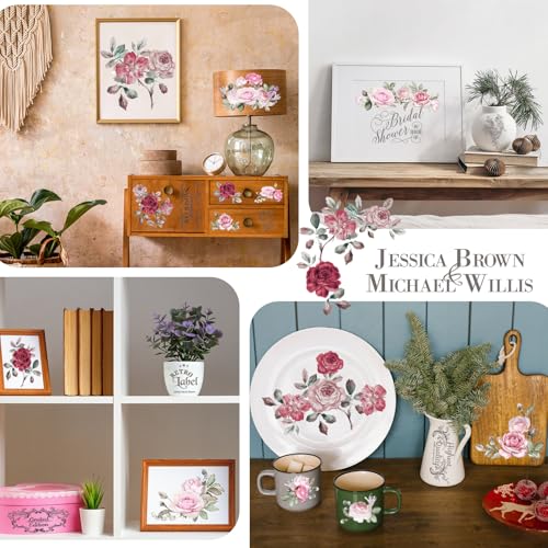 BBTO 12 Sheets Rub on Transfers for Crafts Wood Furniture DIY, 5.5" x 5.7" - style: Retro Rose