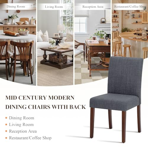 Upholstered Parsons Dining Chairs Set of 2, Modern Dining Room Chairs with Back, Fabric Kitchen Side Chairs with Wood Legs for Dinner Farmhouse Restaurant, Dark Grey - color: Dark Grey, size: Set of 2