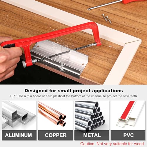 HAUTMEC Mini Hacksaw with Miter Box, 6" Metal Hand Saw with 6 Pcs Bi-Metal HSS Blade, 5.3" Aluminum Miter Box for 45° 90° 135° Precision Cuts, Small Hack saw for Steel, Wood, PVC & Craft (HT0262) - style: Mini Hacksaw Set | 3 PC