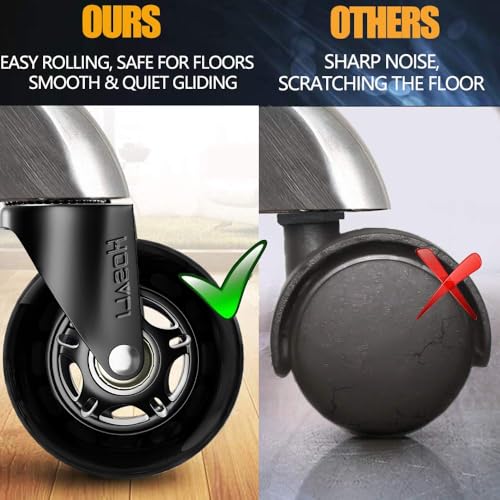 HOSALI Office Chair Wheels Replacement, Rubber Chairs Casters for Hardwood & Carpet Floors, 3 Inch Computer Desk Caster Wheel Set of 5, Black - style: Black