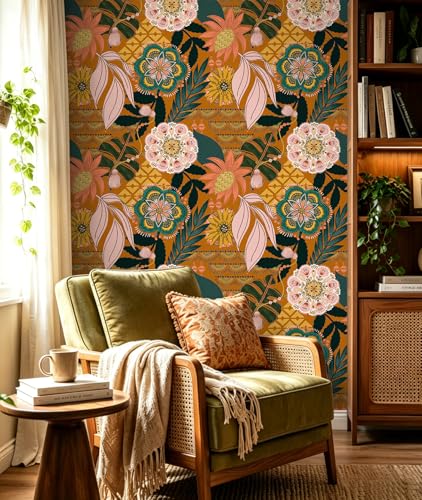 Floralplus Wallpaper Peel and Stick Renter Friendly Textured Wallpaper Boho - color: Orange