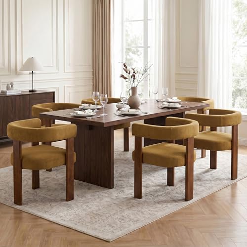 Usaint Wooden Barrel Dining Chairs Set of 2 with Walnut Wood Legs and Arm - color: Orange, size: Set of 2