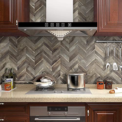 STICKGOO Herringbone Tile Peel and Stick Backsplash for Kitchen&Bathroom - color: Faux Wood Mixed Gold
