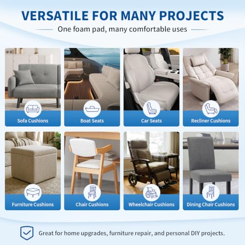 High Density Upholstery Foam (72"x24"x4") Seat Cushion Replacement Foam, 1 Inch Egg Crate Memory Pad for Pressure Relief and Comfort, Cuttable Sofa Sag Support Chair Repair Material DIY Projects - size: 72"x24"x4"