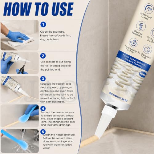 JAOJAO Almond Caulk, Waterproof, Shrink & Crack Proof Caulking - color: Almond, size: 100ML