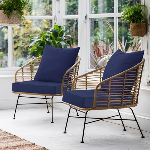 Favoyard Outdoor Patio Seat Cushions Set, 19 x 19 Inch, Waterproof, Blue - color: Blue, size: 19 x 19 x 3 In