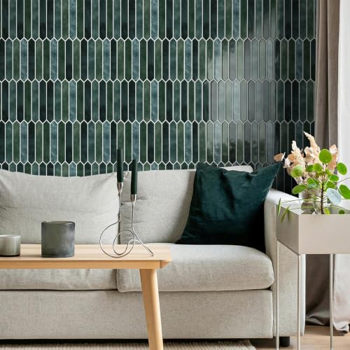 10 Sheet Long Hexagon Peel and Stick Backsplash Tile, 12"x12" 3D Adhesive Glossy Marble Vinyl Stick on Wall Tiles for Bathroom, Kitchen, Living Room (DarkGreen, 12" x 12") - color: Darkgreen