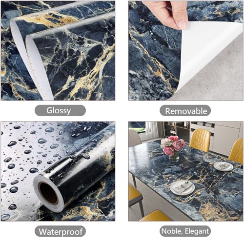 YENHOME 30"X118" Blue Marble Contact Paper for Countertops Peel and Stick Waterproof Counter Top Covers Peel and Stick Wall Paper for Kitchen Bathroom Wallpaper Self Adhesive Countertop Contact Paper - size: 30" x 118"