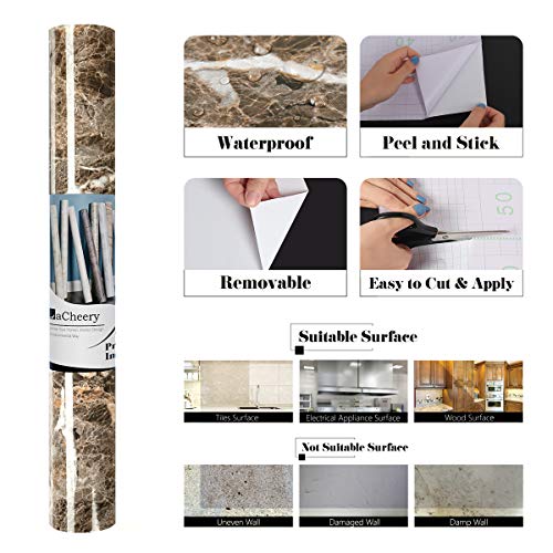 LACHEERY Large Size 36"x160" Light Emperador Marble Countertop Contact Paper Peel and Stick Brown Marble Wallpaper for Kitchen Bathroom Cabinets Marble Contact Paper for Table Desk Worktop Covers - size: 36" x 160"