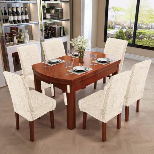 Dining Chair Covers Set of 6, Stretch Parsons Chair Slipcovers - color: Beige Geometric, size: 6 Pack