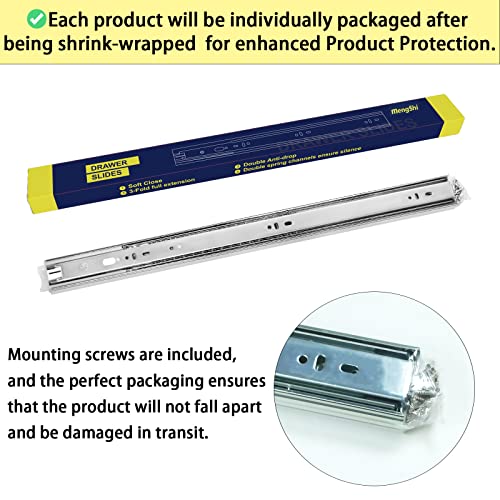 MENGSHI Soft Close Drawer Slides 22 Inch Side Mount Heavy Duty Cabinet Drawer Glides 10 Pairs - Heavy Duty 3-Fold Full Extension Ball Bearing Full Extension Kitchen Cabinet Rails 100 LB Capacity