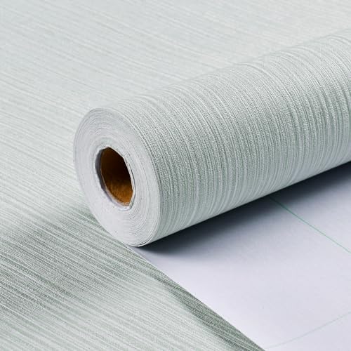 Haimin Grasscloth Wallpaper Textured 24in X 393in Fabric Contact Paper Textured Linen Peel and Stick Self-Adhesive Thick Vinyl Embossed Wallpaper - color: Light Green