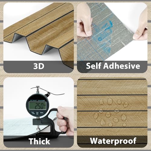 Brown 3D Wood Panels for Wall Living Room Soundproof 16.8"×118" - color: Brown