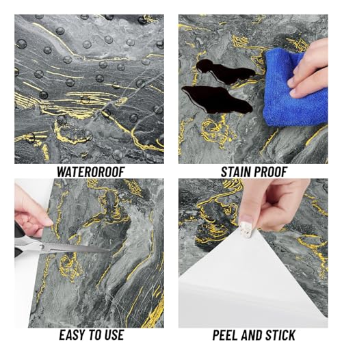 Decotalk 24x200 Inch Peel and Stick Countertops Waterproof Grey Marble Contact Paper - Kitchen Countertop Peel and Stick Grey Marble Contact Paper Glossy Marbles Wallpaper Removable - size: 24" x 200"