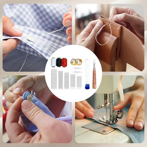 Upgrade Heavy Duty Sewing Kit, Drawstring Threader Tool,Needle and Thread Kit with Upholstery Thread Needles Sewing Awl Seam Ripper for Car Seats Carpets Shoes Backpacks DIY Crafting (A) - color: A