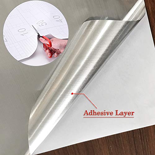 Yenhome Silver Brush Wallpaper 24" x 200" Stainless Steel Peel and Stick Wallpaper for Appliances Fridge Dishwasher Removable Self Adhesive Vinyl Film for Cabinets Cover Drawer and Shelf Liner - size: 24" x 200"