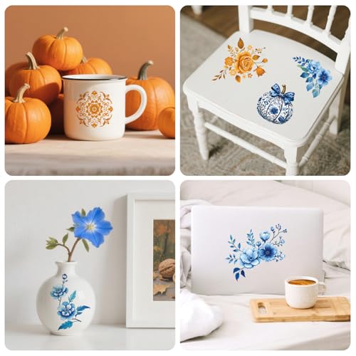 Peacoblue Blue Pumpkin Rub On Transfers for Furniture Craft 6"x12" - style: Blue-Patterned Pumpkin