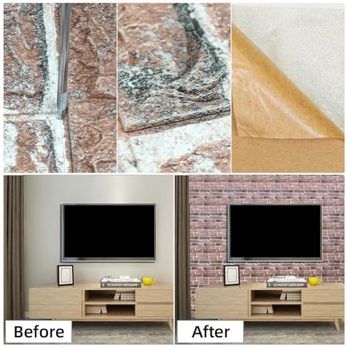3D Faux Brick Wall Panels, Peel and Stick, XPE Foam, Red, 40 PCS - color: Red Brick, size: 40PCS