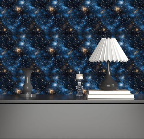 Laatse Dark Starry Sky Wallpaper Peel and Stick 17.5"x 393",Black/Blue - color: Black/Blue, size: 17.5" x 393"