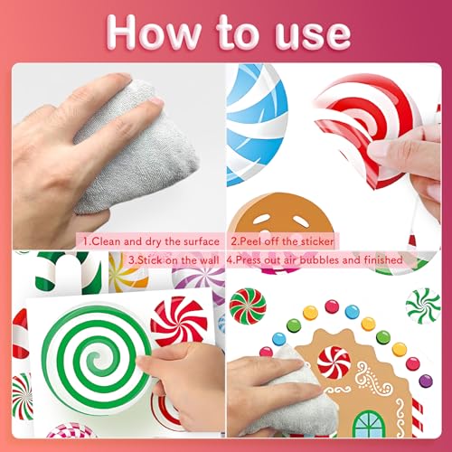 Christmas Candy Wall Decals, 8 Sheets 57 Pcs - color: Christmas Candy
