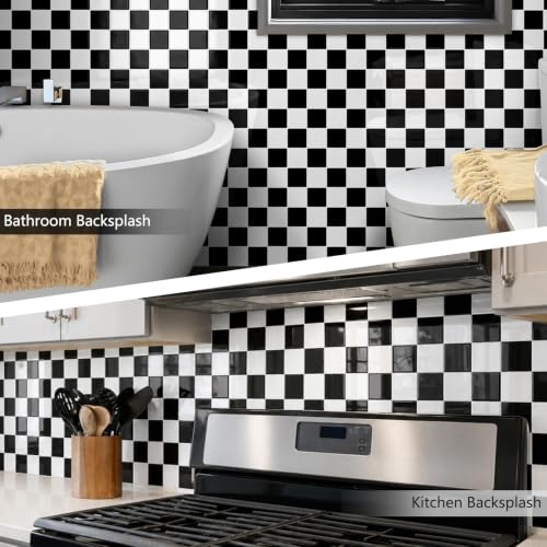 10 Sheets Upgraded Thicker Design Tile Peel and Stick Backsplash - color: Black/White