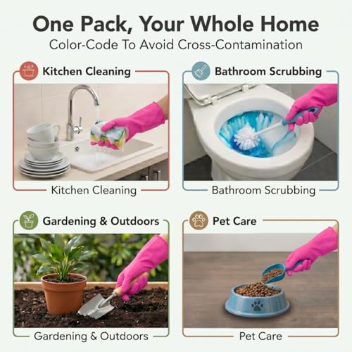 ForPro Premium Natural Rubber Gloves, 6-Pair, Medium, Cotton Candy - color: Cotton Candy, size: Medium