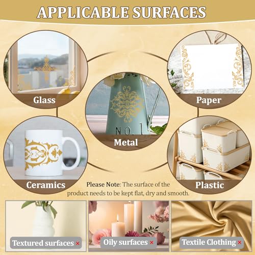 WANDIC 6 Sheets Rub on Transfer Stickers, Gold Line Floral Border Pattern Decorative Furniture DIY Stickers Decals for Scrapbook Present Boxes,15 * 30cm (Pack of 3)