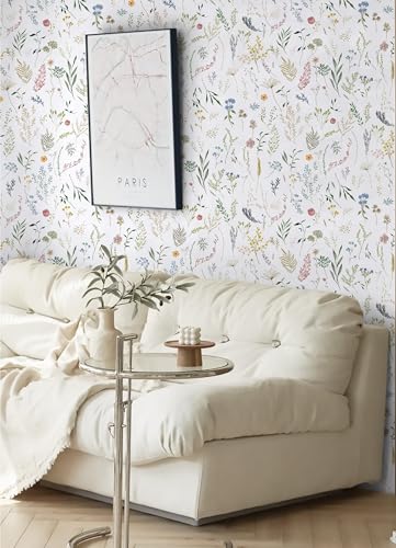 Dimoon 787"x16.1" Floral Peel and Stick Wallpaper White Contact Paper Thicken Wallpaper Delicate Flower Waterproof Green Leaf White Self Adhesive Removable Wall Paper Shelf Liner Decal Vinyl Roll - color: White-Smooth, size: 16.1" x 787"