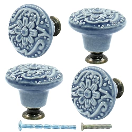 Piutouyar Blue Ceramic Knobs, 34mm / 1.3 Inch Diameter, 4Pcs - color: Light Blue, size: 4 Pieces