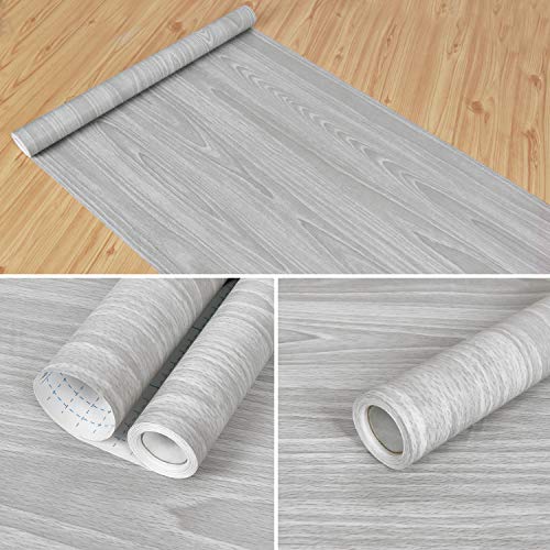 Gray Wood Contact Paper 17.71 x 472 Inch Wood Grain Texture Peel and Stick Wallpaper Adhesive Paper Light Grey Wall Covering Desk Drawer Cabinets Wardrobe - color: Gray Wood, size: 17.7" x 472"