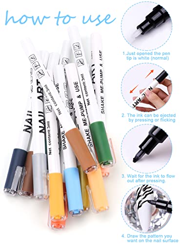 12 Color Nail Art Pens Kalolary Nail Art Markers Point Graffiti Dotting Pen - color: B