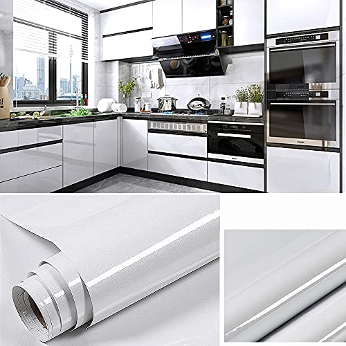 tiltil Shiny Peel and Stick Wallpaper White Contact Paper 15.8" × 197" - color: Pearl White, size: 15.8" x 197"