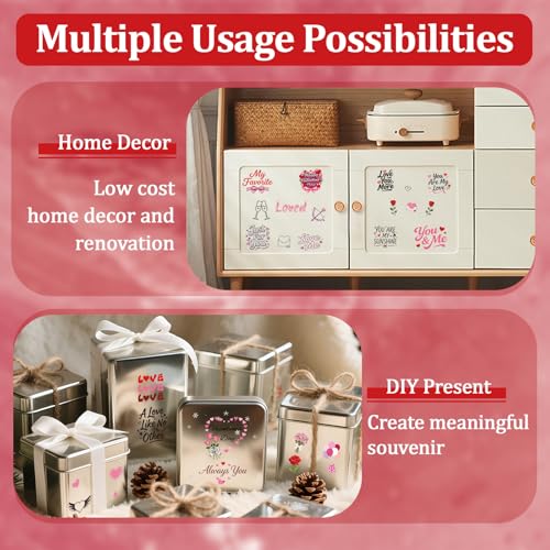 WANDIC 3 Sheets Rub On Transfer Stickers, Valentine's Day Text Waterproof Decals Furniture Craft Junk Journals for DIY Scrapbooking, 15 * 30cm - color: Pink, size: 3 Sheets