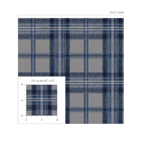 NextWall Harry & Grace Herringbone Plaid Premium Matte Non-Woven Peel and Stick Wallpaper (Blue Smoke) - color: Blue Smoke