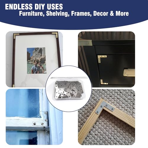 L Shape Corner Brackets, 1.5x1.5 Inch Heavy Duty Steel Corner Braces with Screws for Furniture, Shelf, Cabinet, Table, Woodworking, Decorative Reinforcement & DIY Home Projects -50 Pack