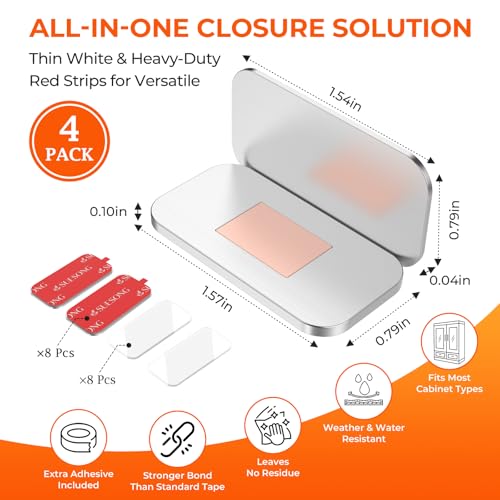 4 Pack Magnetic Cabinet Door Catch, No Drill, Silver, Small Fix Set - color: Silver