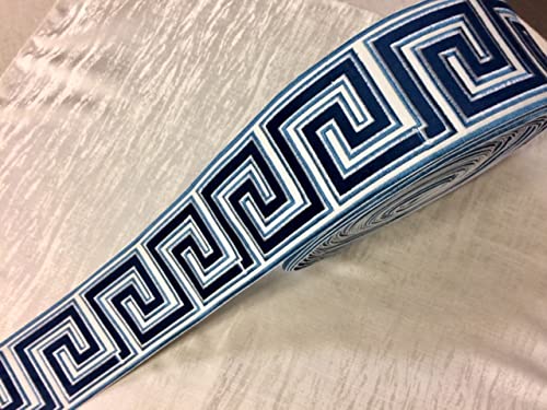 White, Navy, Colonial & Lt. Blue 3.75 Inch Woven Suede Embroidery Trim Tape H-17922 / Drapery/Upholstery/Curtains/Interior Design/Home Furnishing