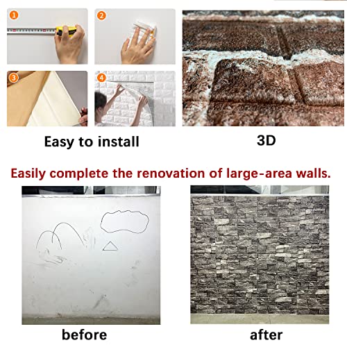 20PCS 3D Wall Panels Peel and Stick Foam 3D Brick Wallpaper Peel and Stick Red Faux Stone Wall Panel Self-Adhesive Wallpaper (20PCS, Red) - color: Red, size: 20PCS