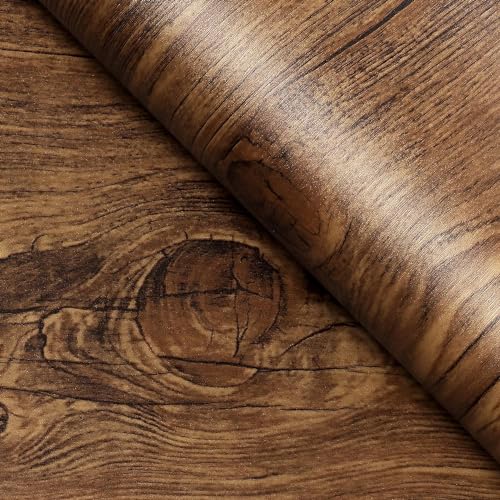 FunStick 15.8"x472" Brown Wood Wallpaper Peel and Stick Countertop Contact Paper Wood Grain Waterproof Self Adhesive Wood Contact Paper for Countertops Kitchen Cabinet Wallpaper Desk Walls Vinyl Wrap - color: Brown, size: 15.8" x 472"