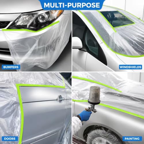 Pre-Taped Masking Film for Painting - 44" x 66'Painters Plastic roll,with Automotive Paint Tape,Decoration Painters Plastic,Windows and Furniture Protection (2 Rolls) - size: 44in x 66ft 2Rolls