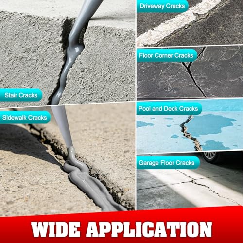 Concrete Crack Filler, 1.1LB Elasticity Self-Leveling Cement Crack Filler, Magic Crack Filler for Concrete Driveway, Walkway, Patio, Tile, Joints – Waterproof, Crack Resistant & Quick Curing, Grey