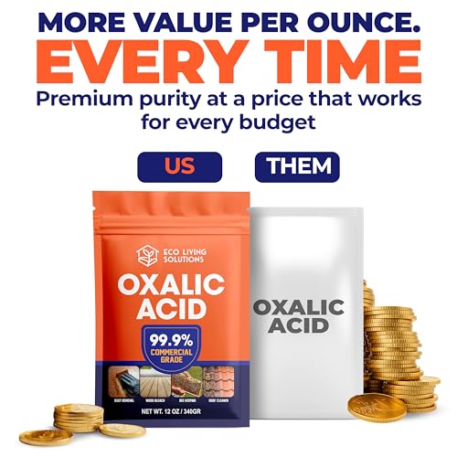 ECO LIVING SOLUTIONS Oxalic Acid 99.9% Deck Stain Remover & Wood Stain Remover | Metal Cleaning & Rust Stain Removal - 12 Oz