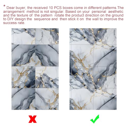 Chejiaye 10pcs Marble Peel and Stick Backsplash Waterproof Washroom Wall Panels, Peel and Stick Tile, PVC Foam Wall Panels for Kitchen,Bathroom,Living Room,Blue and Gold(Not Real Tile,11.8" x 11.8") - color: Blue and Gold, size: 11.8" x 11.8" x 10Pack