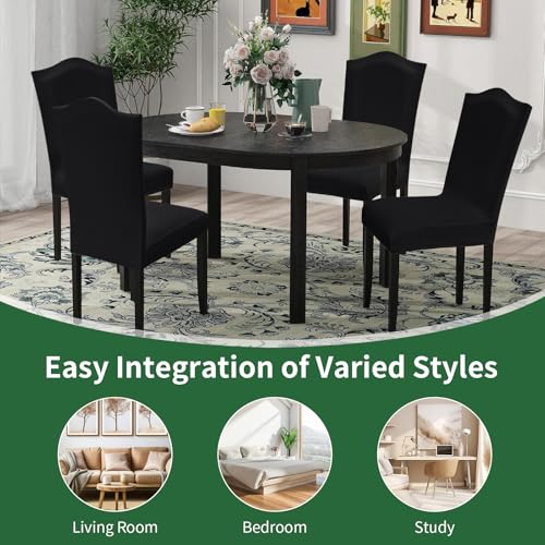 Sufdari Dining Room Chair Covers Set of 8, Black Non-Slip Spandex Kitchen Parsons Slipcovers for Dining Chairs, Hotel (Extra Large) - color: .Black, size: XL-8 PC