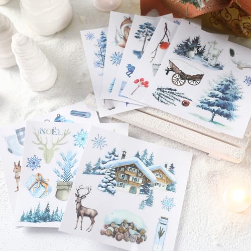 16 Sheets Winter Rub on Transfers for Crafts Snow Style Scrapbook Stickers Rub on Decals for DIY Wood Furniture Fabric Journal Dairy Envelope Crafts, 5.9 x 5.9 Inch - style: Stylish Style