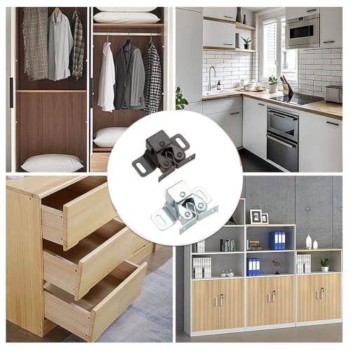 6 Pack Cabinet Latch - Double Roller Catch Hardware for Cupboard Closet Kitchen Cabinet Door Latches and RV Cabinet, Silver - color: Silver