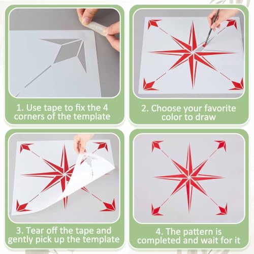 Zonon 4 Pcs 18 in Reusable Tile Stencil for Painting Large Pattern - size: 18 in, style: Compass Star