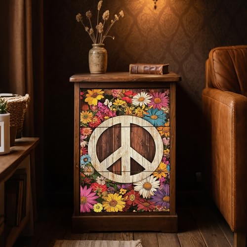 Peacoblue Peace Flowers Rub On Transfers for Furniture Craft 6"x12" - style: Peace Symbol and flowers