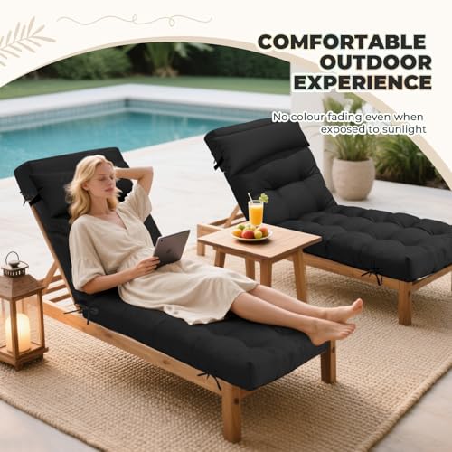 76 x 22 x 4.7 Waterproof Chaise Lounge Chair Cushion Outdoor Black - color: Black, size: 1 Pack