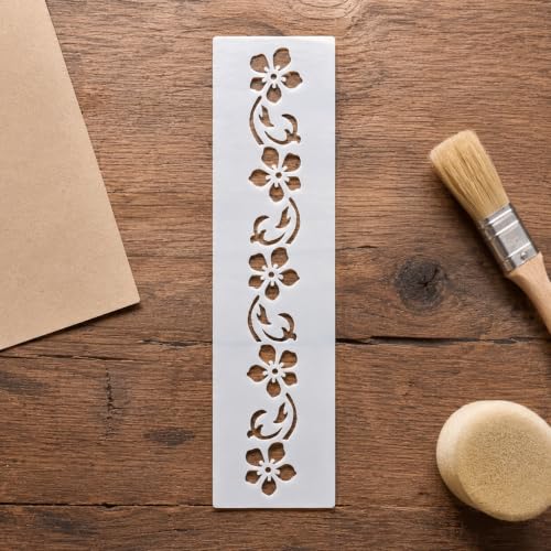 Flower Border Stencil Template - Reusable Flower Decorative Stencils for Painting on Wood, Glass, Wall Rock, Walls, Canvas, Glassware, Spray Painting, Airbrushing, Wall Painting (2.5x10 Inch)